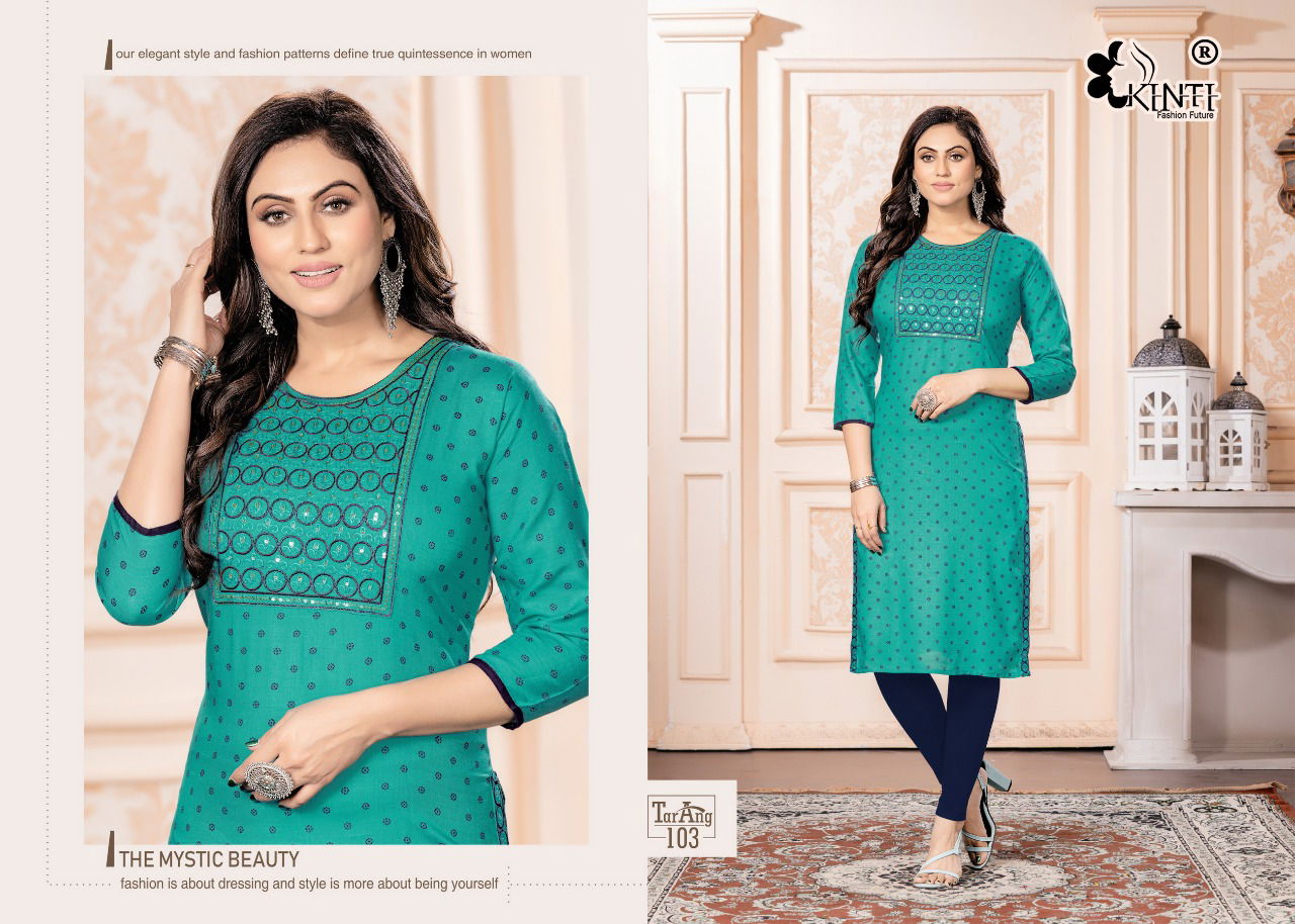 Kinti Tarang Rayon Slub Print Ethnic Wear Embroidery Kurti Collection